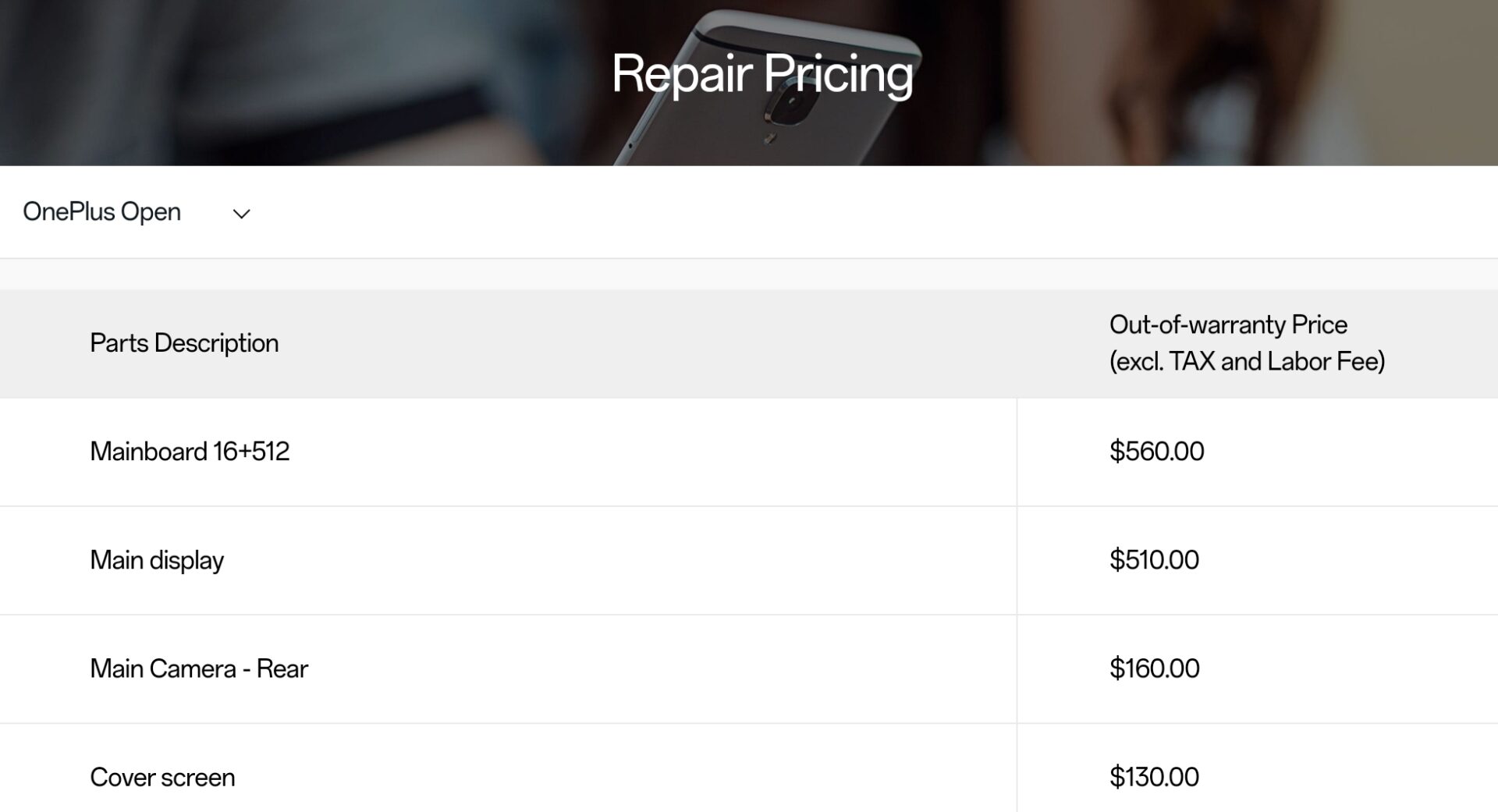 OnePlus Open screen cost